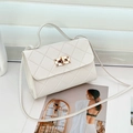 Classic white quilted crossbody bag with gold metallic turn-lock closure for women - White