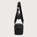 Vertical quilted crossbody bag for women with round coin purse and wide nylon strap - Black