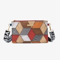 Bolso bandolera de retazos con múltiples texturas y correa ancha de moda retro - Khaki y Rojo