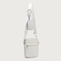 White quilted crossbody bag with matching round coin purse and wide nylon strap - White