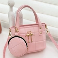 Pink quilted tote bag with matching round coin purse and golden swan ornament - Pink