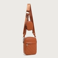 Brown quilted crossbody bag set with detachable coin purse and wide shoulder strap - Brown