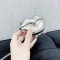 Lip-shaped acrylic shell bag with silver metallic mirror finish and chain strap - Lip Silver