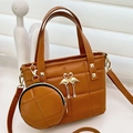 Brown quilted mini tote bag in faux leather with gold flamingo pendant and coin purse - Brown