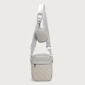 Light gray 2-piece crossbody bag with quilted pattern and adjustable wide strap - Gray