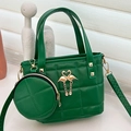 Green quilted handbag set with swan hardware, tassel detail and round coin purse - Green