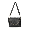 Schwarze gesteppte Bucket-Tasche mit goldener Kette und verstellbarem Schultergurt - Schwarz