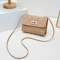 Chic khaki quilted square crossbody bag with gold-tone twist lock and slim shoulder strap - Khaki