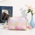 Rainbow gradient crossbody bag with quilted rhombic texture and gold hardware detailing - Pink Yellow