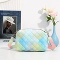 Pastel gradient quilted crossbody bag with macaron tones and wide fabric strap - Blue