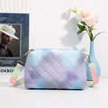 Chic quilted crossbody bag in purple blue pink gradient with colorful wide strap - Purple