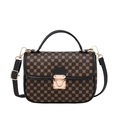 Classic quilted handbag with brown floral pattern and black leather trim for women - Black Printed