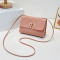 Elegant pink quilted crossbody bag with golden twist lock and PU leather texture - Pink