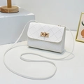 Quilted white crossbody bag with elegant diamond pattern and golden twist lock closure - White