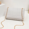 Minimalist light grey quilted chain bag with elegant gold hardware for women - Grey Embroidery