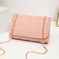 Pink quilted crossbody bag with gold chain strap, luxury PU leather ladies shoulder bag - Pink Embroidery