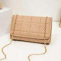 Beige quilted square crossbody bag with gold chain strap for minimalist fashion - Apricot Embroidery
