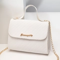 Elegant white crossbody bag with woven texture and gold chain strap Serendipity logo - White
