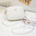 Ivory white quilted crossbody camera bag with golden butterfly clasp and wide strap - White