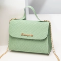 Sac bandoulière vert menthe à texture tissée avec chaîne dorée et logo S - Vert