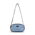 Borsa sottobraccio in denim con motivo a rose, tessuto azzurro e tracolla nera - Blu Rosa