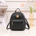 Classic black mini leather school backpack for women with gold metallic zipper details - Black