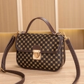 Vintage dark brown quilted handbag with pattern and gold buckle in cross-body style - Circles pattern with Coffee