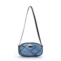 Borsa a spalla in denim patchwork con finiture nere e placca in metallo dorato - Quadri Blu