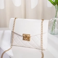 Mini white quilted shoulder bag with elegant gold chain strap and metallic closure - White