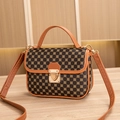 Vintage lady crossbody bag with yellow floral print and contrast brown leather trim - Brown Monogram