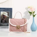Pink quilted crossbody bag with golden lock and chain strap for women fashion - Pink