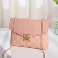 Pink quilted chain crossbody bag with gold metallic twist lock closure and shoulder strap - Pink