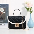 Chic black and white quilted crossbody bag with golden square lock and chain strap - White & Black