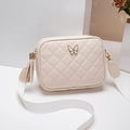 Quilted cream crossbody bag with a delicate butterfly logo and wide shoulder strap - Off White