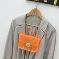 Mini borsa quadrata arancione trasparente in PVC con catena dorata e chiusura - Arancione