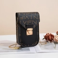 Women's black letter print crossbody bag with gold chain strap and heart-shaped lock - Black