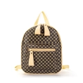 Vintage brown mini backpack with geometric pattern and beige adjustable straps - Coffee