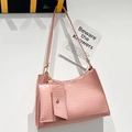 Bolso de hombro rosa con estampado de cocodrilo para mujer con conjunto de bolso - Rosa