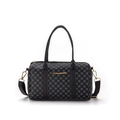 Borsa Boston classica con stampa geometrica grigia e logo dorato su sfondo bianco - Nero
