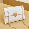 Quilted diamond pattern heart bag in white with elegant gold chain shoulder strap - White