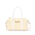 Borsa Boston bianca con stampa circolare gialla e logo metallico dorato Suanyctty - Bianco