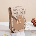 Beige and khaki printed crossbody phone bag with gold chain strap and metal lock - Apricot