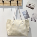 Tote bag with yellow polka dot pattern, large capacity and durable white handles - White