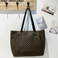 Vintage polka dot tote bag with brown and black geometric pattern and long black straps - Black
