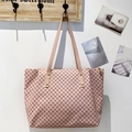Pink large capacity tote bag with brown circle patterns and long slim handles - Pink