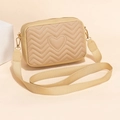Beige quilted wave camera bag with heart embroidery and wide nylon strap - Apricot