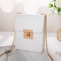 White crocodile pattern crossbody chain bag with a gold metal lock for women - White