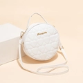 Borsa rotonda bianca a tracolla con trapuntatura a cuore e logo dorato - 18*19*8.5 / Bianco