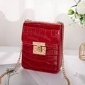 Mini red crocodile pattern crossbody bag with high-gloss finish and golden chain - Red