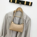 Beige quilted underarm shoulder bag with rhombus texture and gold zipper detail - Khaki